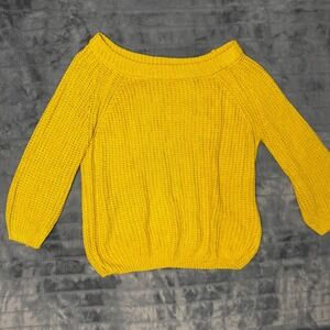 Miracle USA Mustard Yellow Boat Neck Chunky Ribbed Knit Sweater M/L Cotton Blend